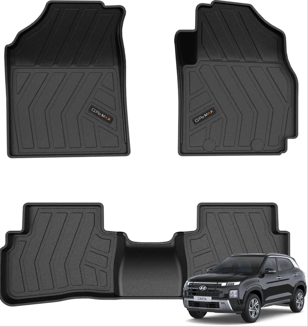 Q Po(MAX) CRETA 2024 ONWARDS ECO TPE Car Floor Mat |Anti Slip All Weather Mats for Creta (Black)