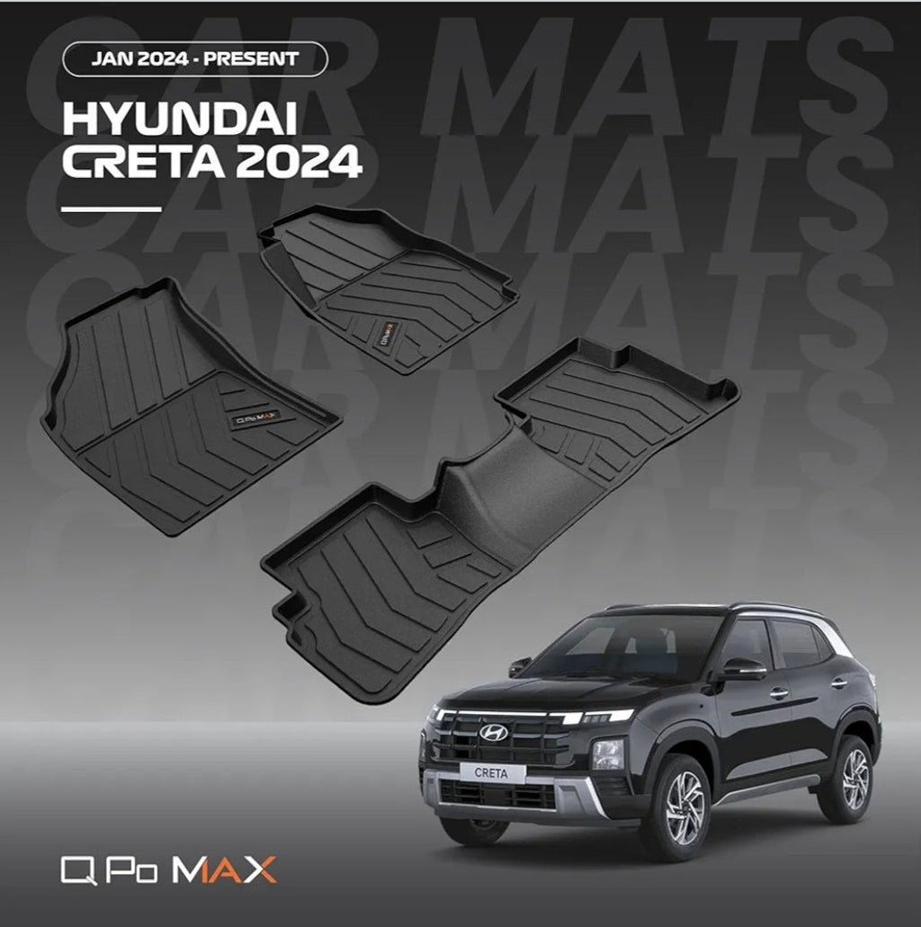 Q Po(MAX) CRETA 2024 ONWARDS ECO TPE Car Floor Mat |Anti Slip All Weather Mats for Creta (Black)