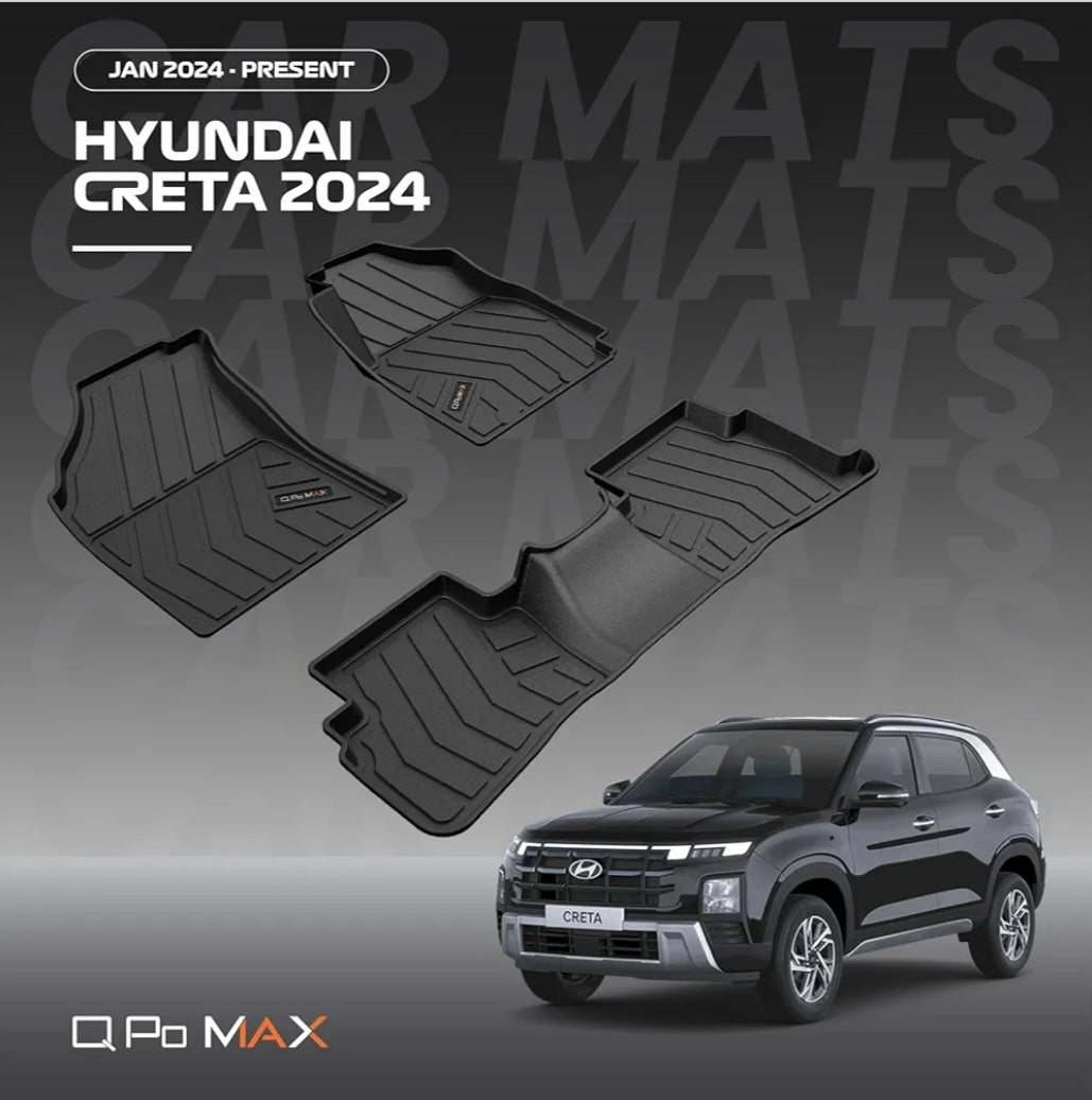 Q Po(MAX) CRETA 2024 ONWARDS ECO TPE Car Floor Mat |Anti Slip All Weather Mats for Creta (Black)