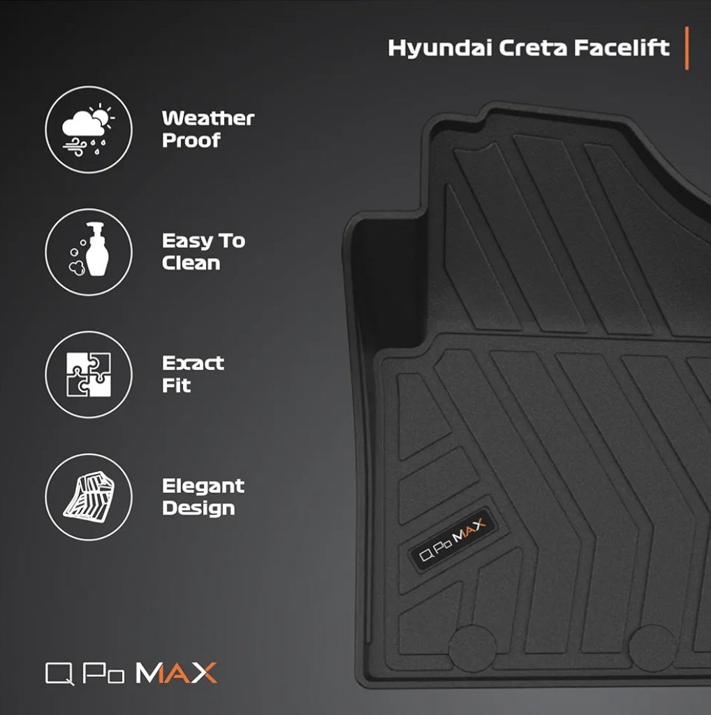 Q Po(MAX) CRETA 2024 ONWARDS ECO TPE Car Floor Mat |Anti Slip All Weather Mats for Creta (Black)
