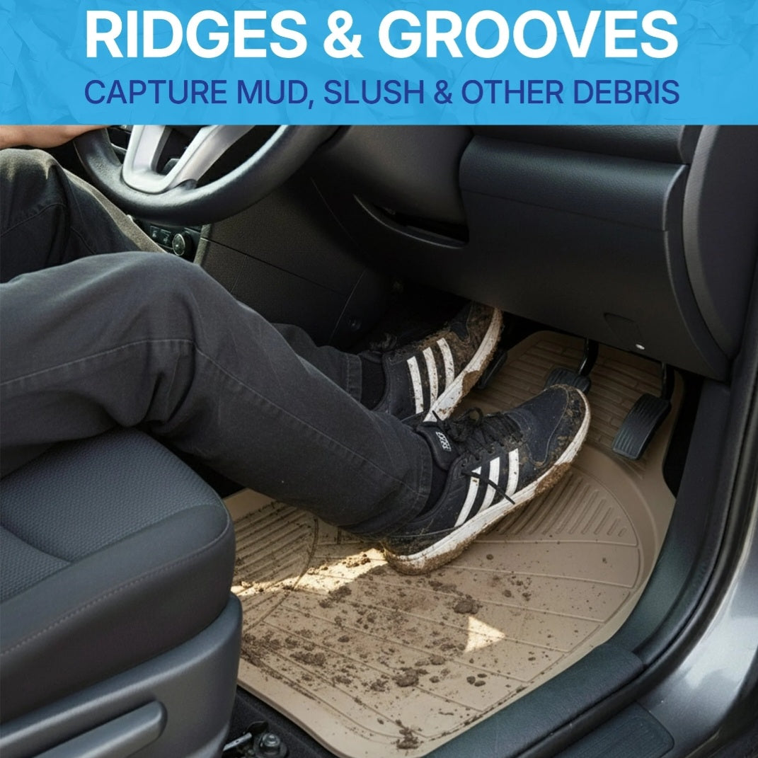 NineX Universal Anti-Slip PVC Car Floor Mats | Heavy-Duty All-Weather Protection[Beige]