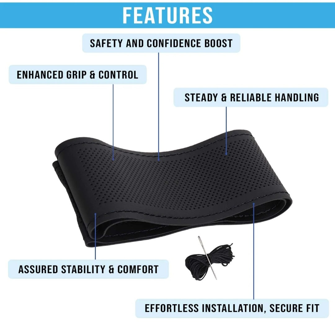 Premium Car Steering Wheel Cover [Black cover+Black stitching] Compatible with All Cars model
