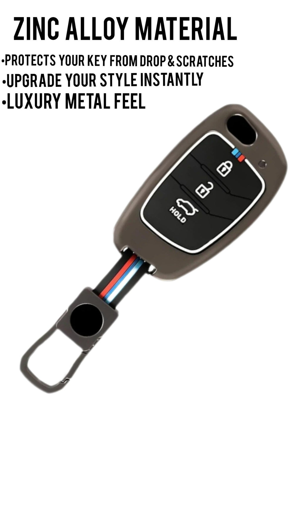 Zinc Alloy Key case for Hyundai Smart Key suitable for with Hyundai i20, Creta, Venue, Tucson,Alcazar, Verna,Xcent , Aura,Elantra, 3 Button Flip Key .
