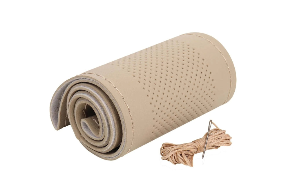 Premium Car Steering Wheel Cover [Beige cover+Beige stitching] Compatible with All Cars model
