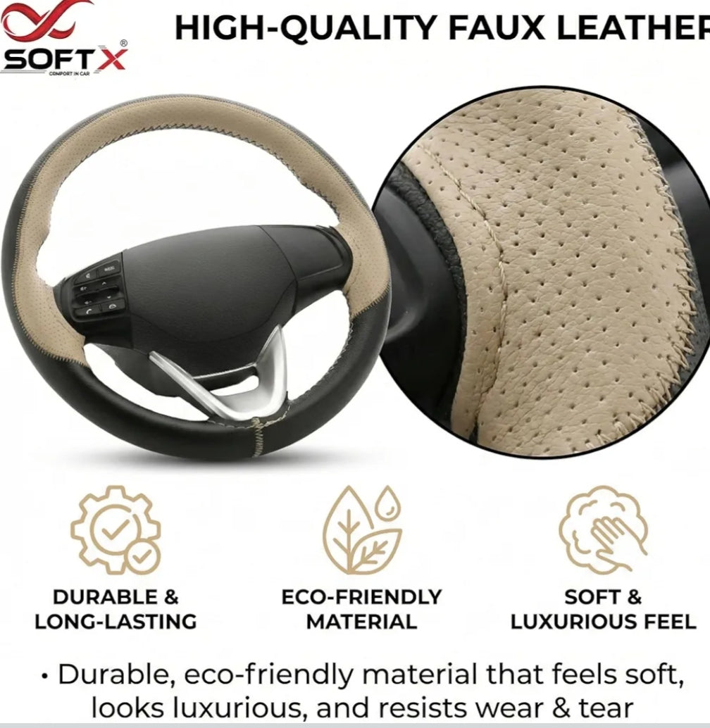 SOFT X Premium Steering Wheel cover (Black+Grey)