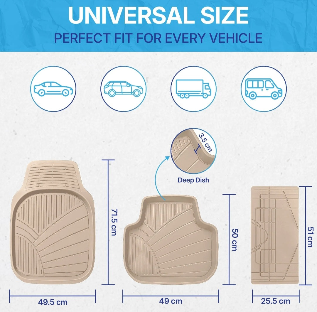 NineX Universal Anti-Slip PVC Car Floor Mats | Heavy-Duty All-Weather Protection[Beige]