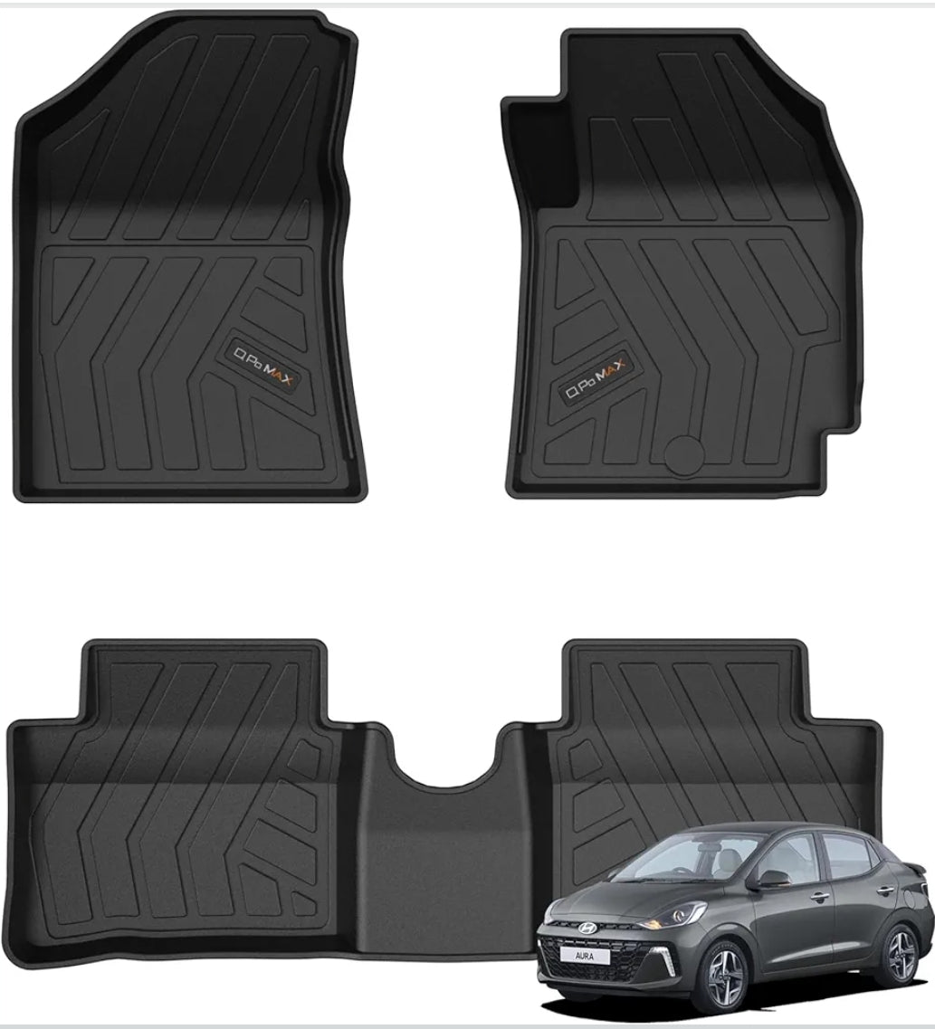Q Po Aura (Max) Jan 2020 - Present ECO TPE Car Floor Mat | All Weather Mats for Hyundai Aura (Jan 2020 - Present) (Black