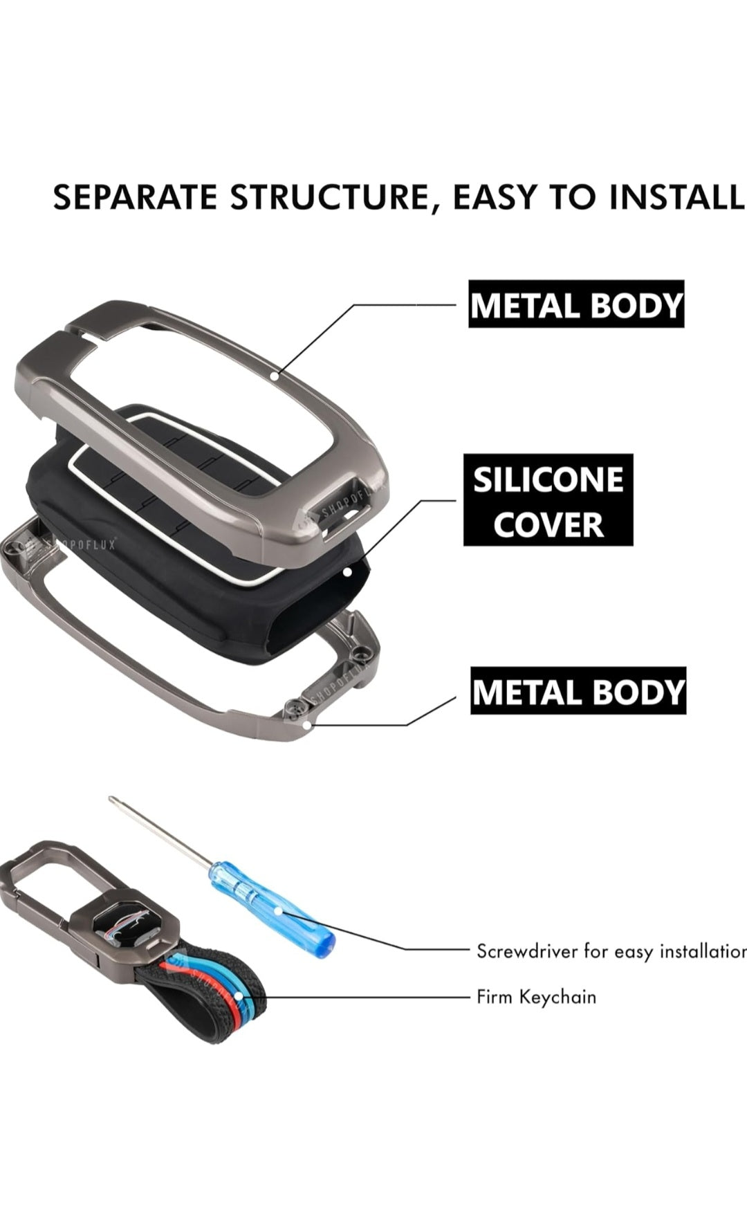 Zinc Alloy Key Cover for Kia Sonet,Seltos,Carens,Carnival Sensor key 4 buttons.