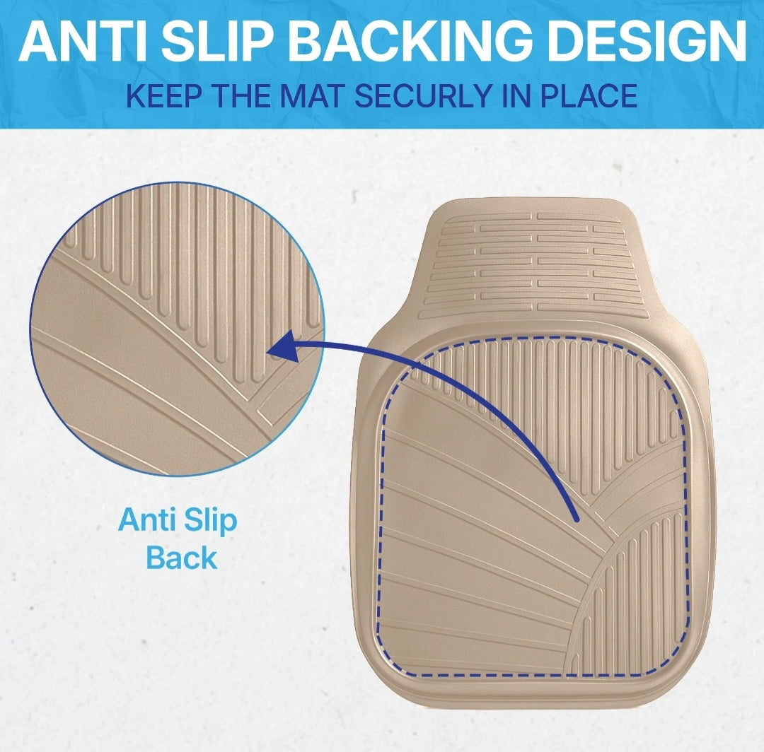 NineX Universal Anti-Slip PVC Car Floor Mats | Heavy-Duty All-Weather Protection[Beige]