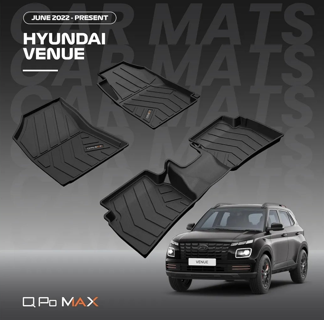 Q Po Venue (MAX) Jun 2022 - Present ECO TPE Car Floor Mat | Anti Slip All Weather Mats for Venue (Black