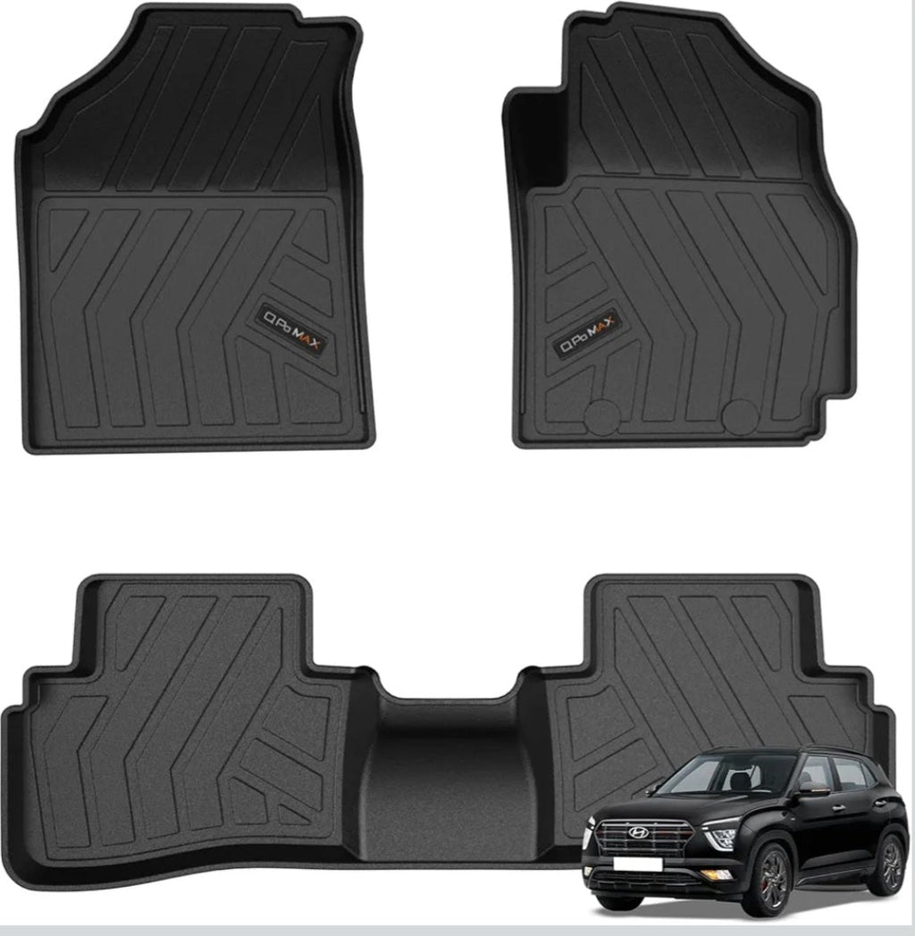 Q Po Max Creta 2015 to 2023 TPE Car Floor Mat |Anti Slip All Weather Mats for Creta (Black)