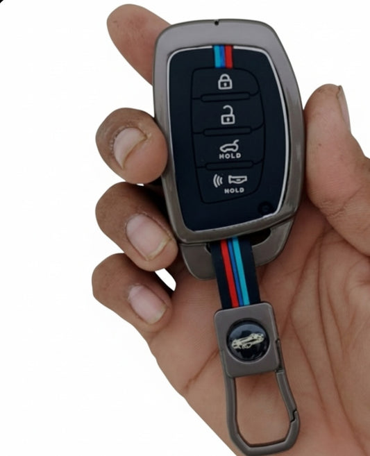 Zinc Alloy Key Cover Metal compatible with Grand i10 NIOS Asta, Venue, i20, Aura, Creta and many more | 4 Button Smart Key