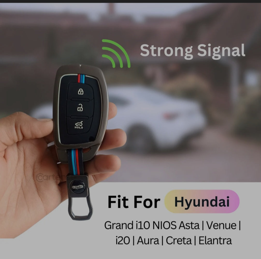 Zinc Alloy Key  Cover Compatible with Grand i10 NIOS, Venue, i20, Aura, Creta, Elantra | 3 Button Smart Key