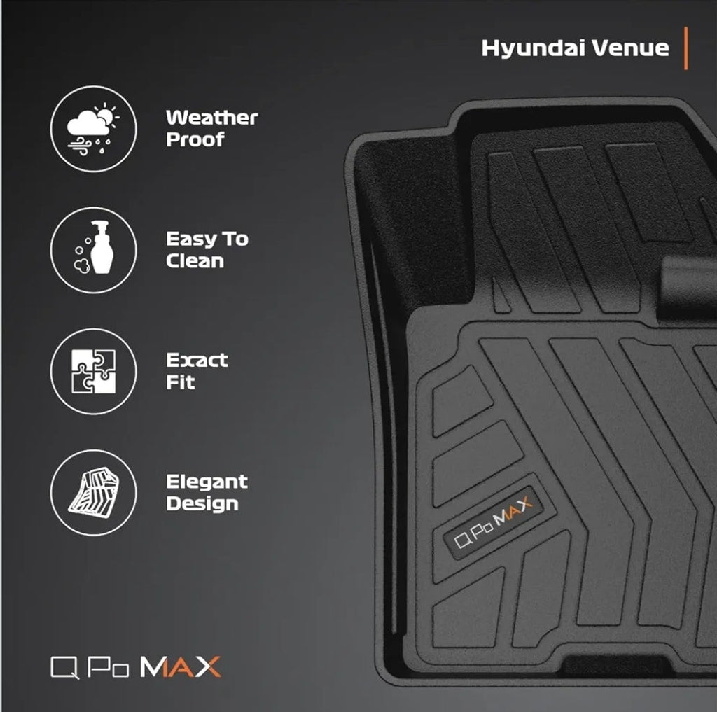 Q Po Venue (MAX) Jun 2022 - Present ECO TPE Car Floor Mat | Anti Slip All Weather Mats for Venue (Black