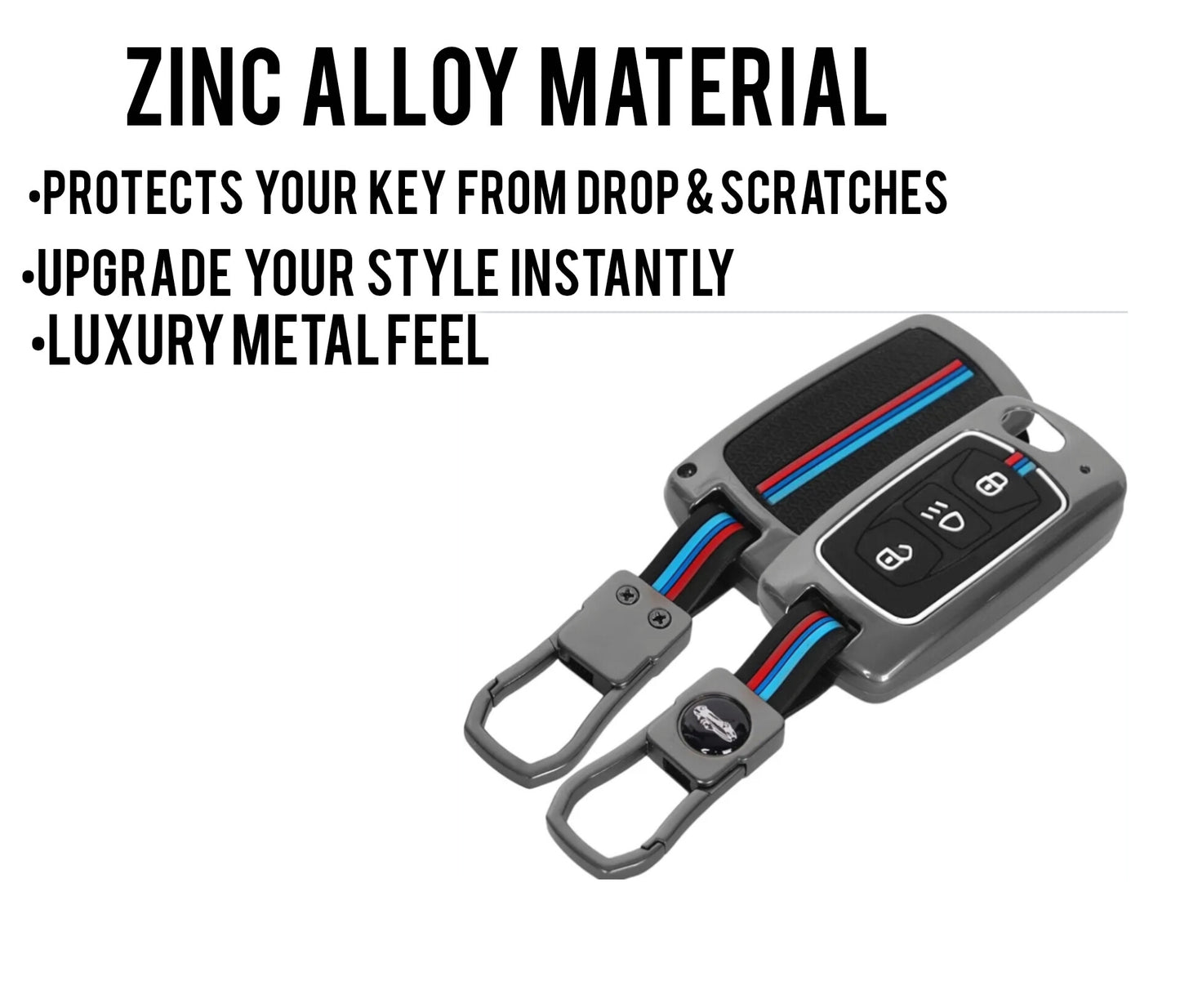 Zinc Alloy Key Cover for TATA Punch,Altroz,Nexon,harrier,Hexa and many more 3 button Flip Key
