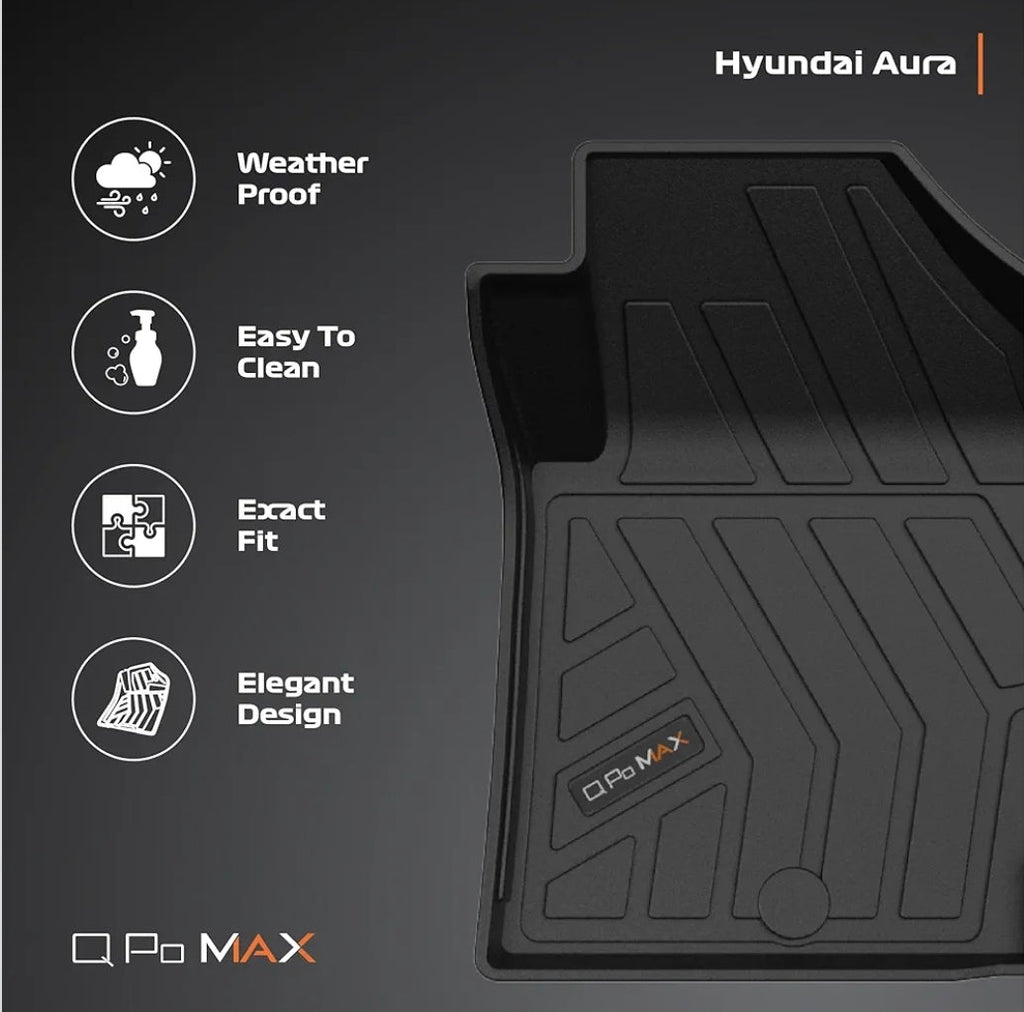 Q Po Aura (Max) Jan 2020 - Present ECO TPE Car Floor Mat | All Weather Mats for Hyundai Aura (Jan 2020 - Present) (Black
