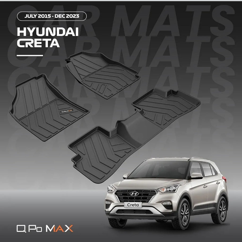 Q Po Max Creta 2015 to 2023 TPE Car Floor Mat |Anti Slip All Weather Mats for Creta (Black)