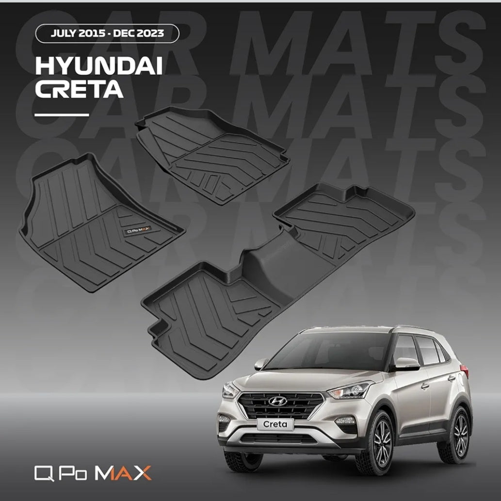 Q Po Max Creta 2015 to 2023 TPE Car Floor Mat |Anti Slip All Weather Mats for Creta (Black)