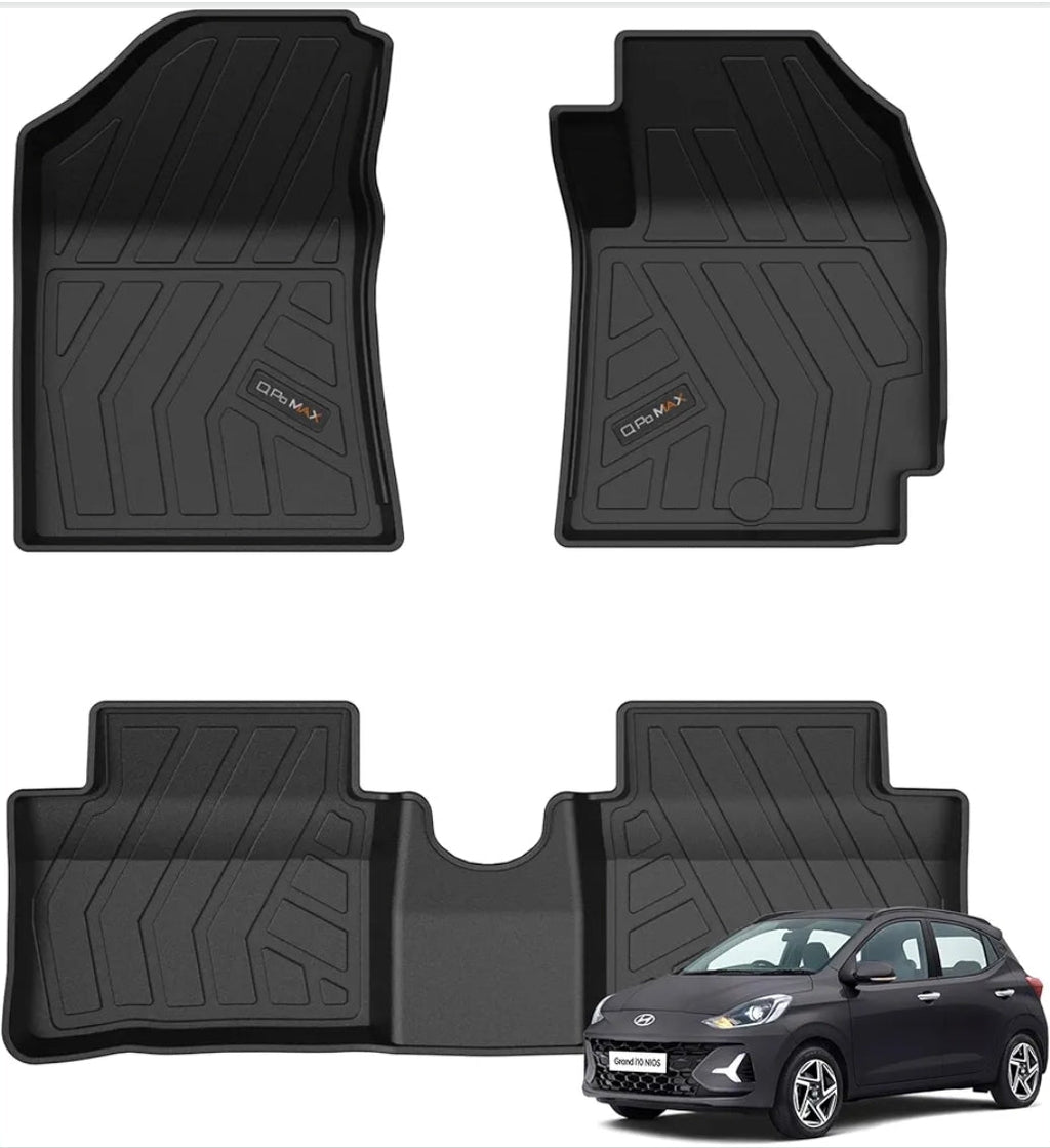 Q Po i10 Nios (Max) Aug 2019 - Present ECO TPE Car Floor Mat | All Weather Mats for i10 (Aug 2019 - Present) (Black)