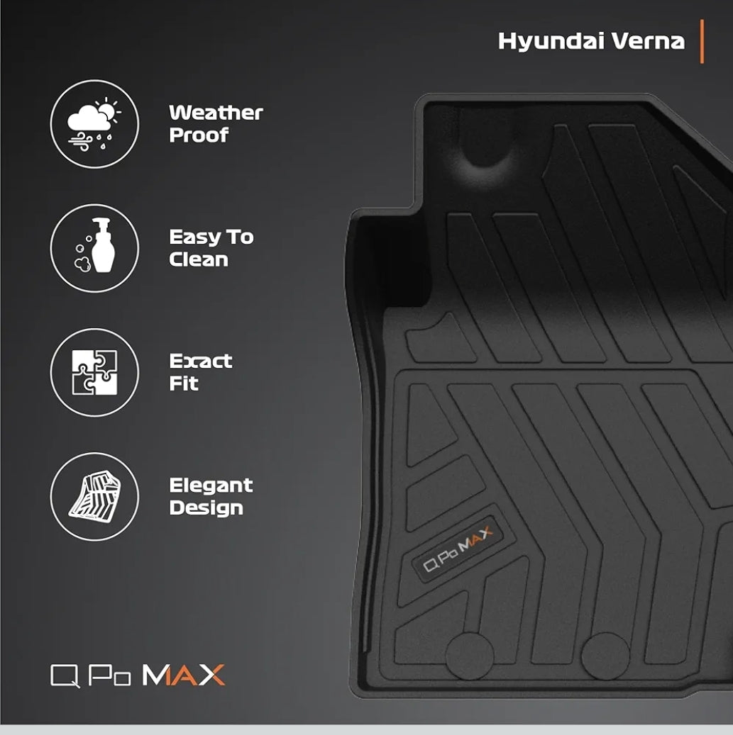 Q Po Verna (MAX) Mar 2023 - Present | ECO TPE Car Floor Mat | Anti Slip All Weather Mats for Verna (Black)
