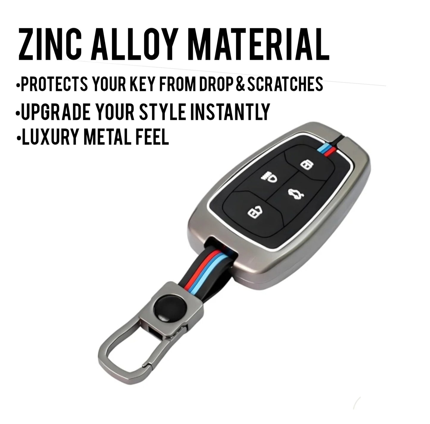 Zinc Alloy Key Cover Compatible with TATA PUNCH,NEXON,HARRIER and many more 4 button smart key