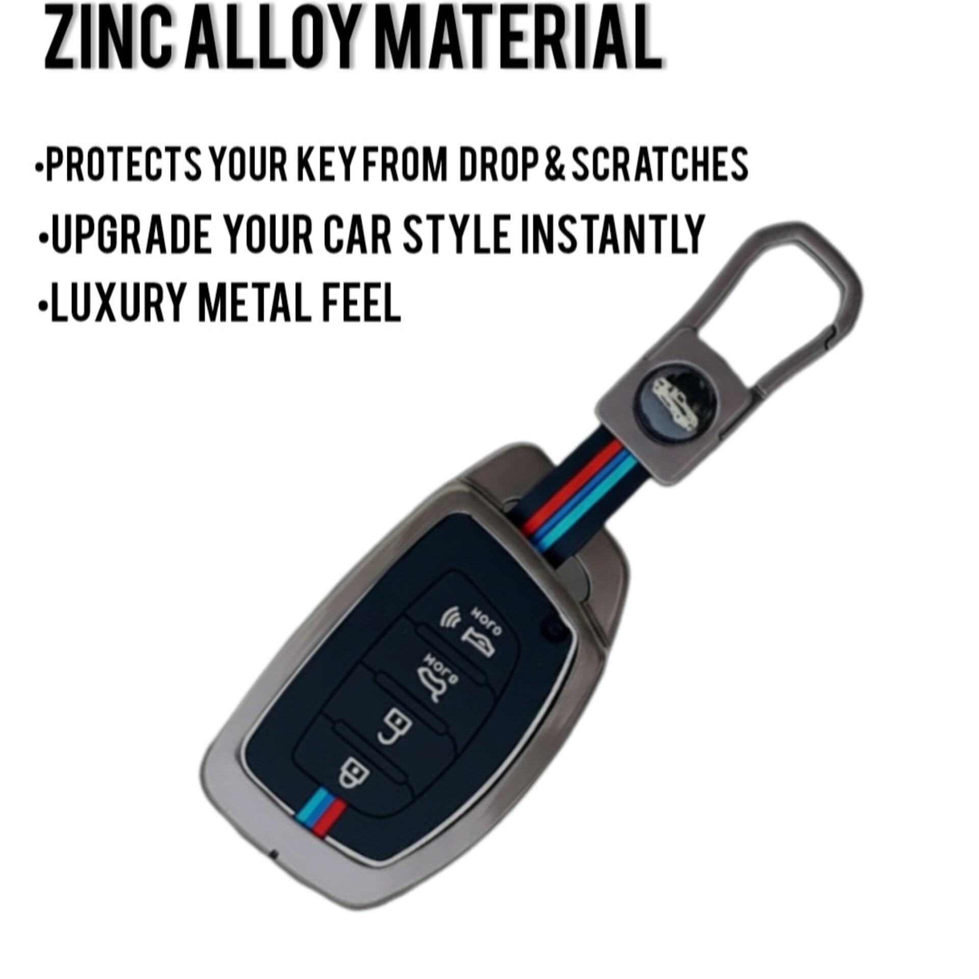 Zinc Alloy Key Cover Metal compatible with Grand i10 NIOS Asta, Venue, i20, Aura, Creta and many more | 4 Button Smart Key