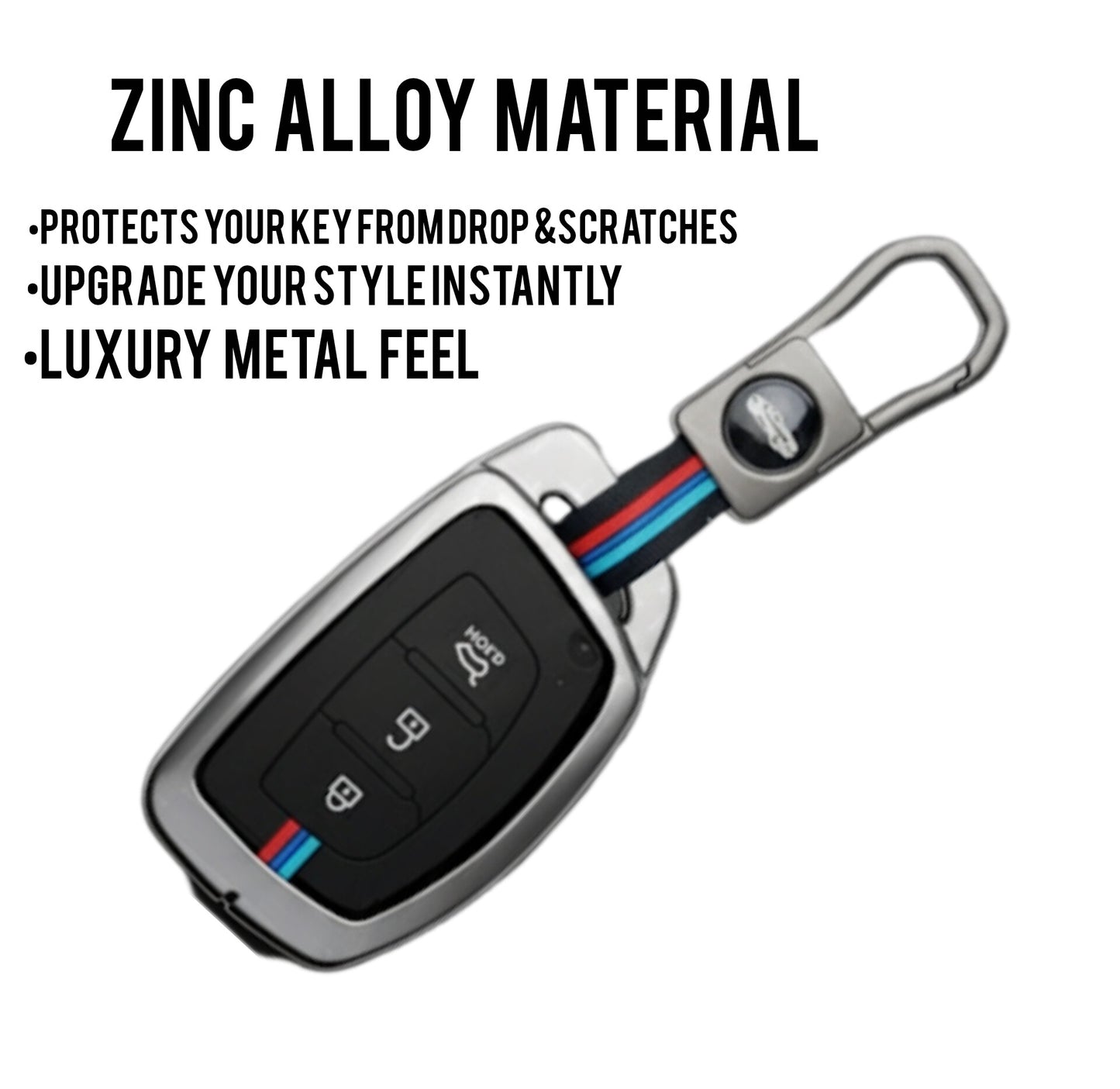 Zinc Alloy Key  Cover Compatible with Grand i10 NIOS, Venue, i20, Aura, Creta, Elantra | 3 Button Smart Key