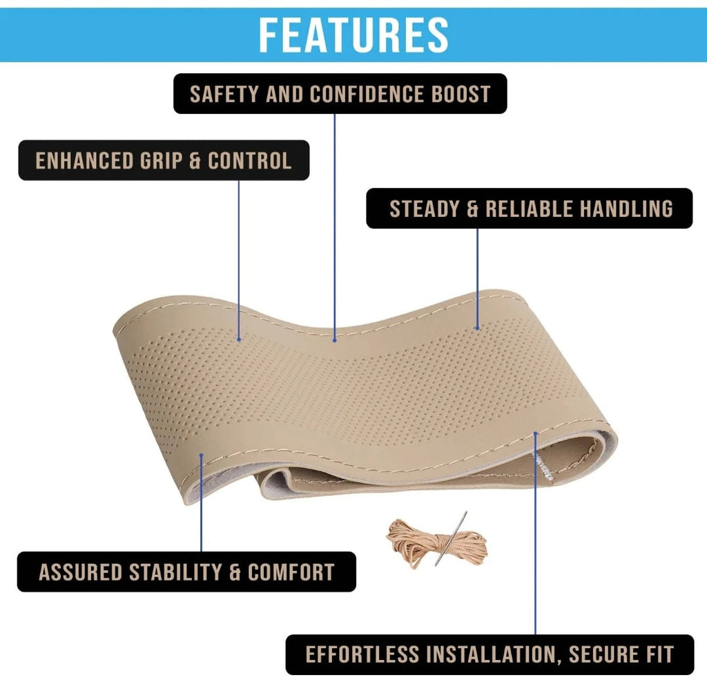 Premium Car Steering Wheel Cover [Beige cover+Beige stitching] Compatible with All Cars model