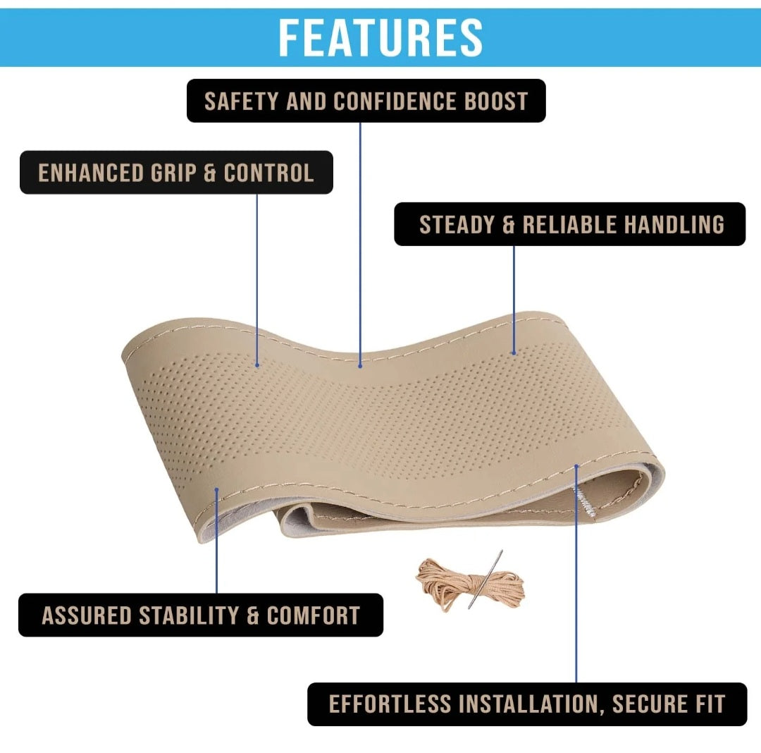 Premium Car Steering Wheel Cover [Beige cover+Beige stitching] Compatible with All Cars model