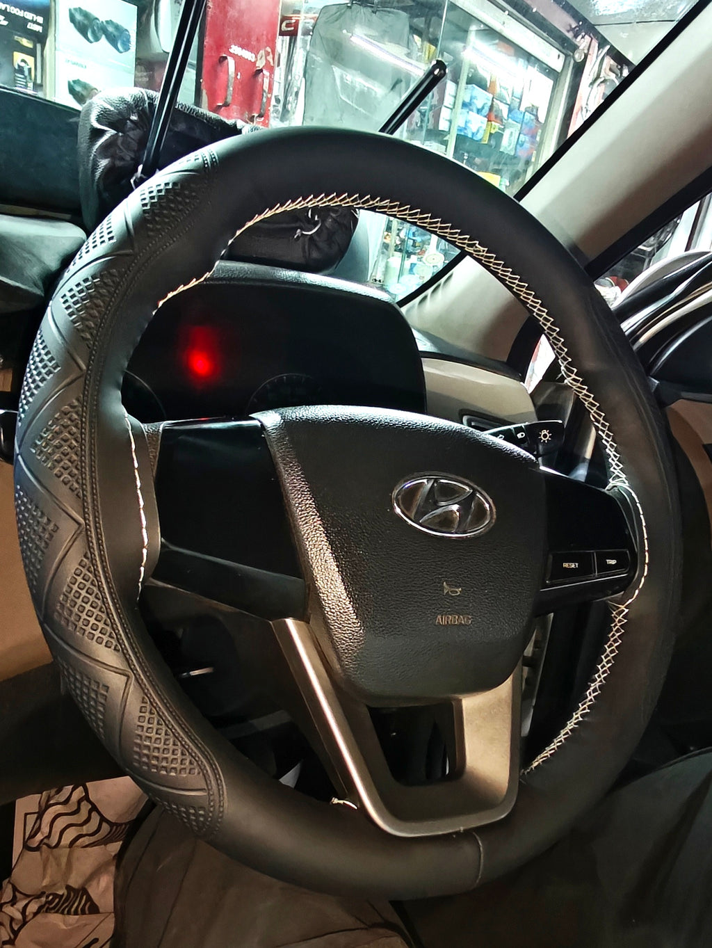 Premium Car Steering Wheel Cover [Black cover+White stitching] Compatible with All Cars model