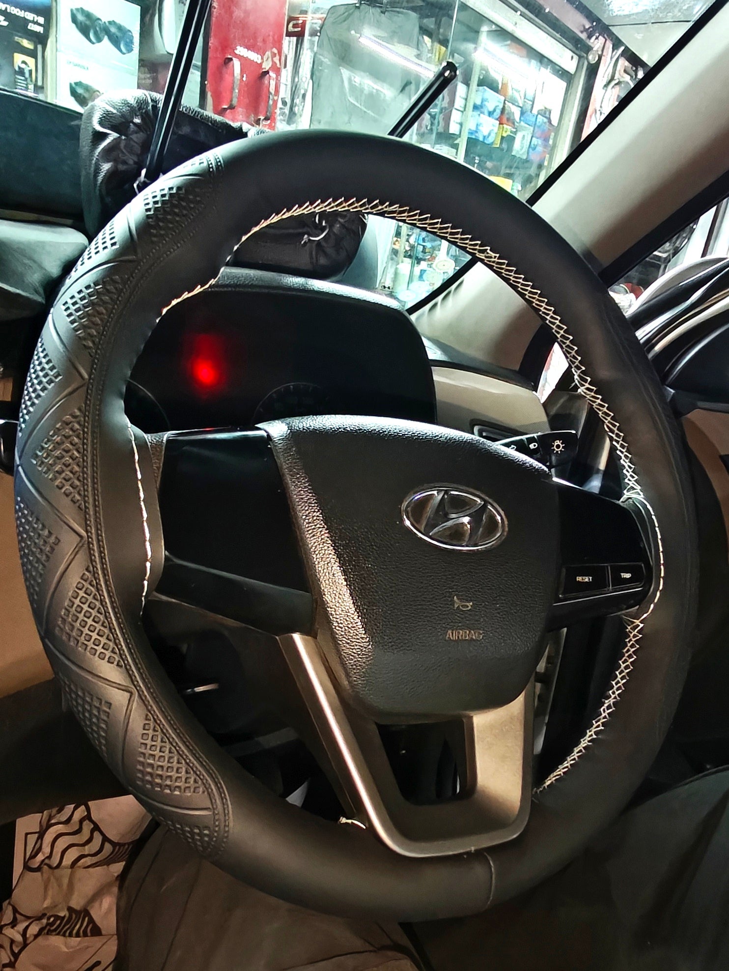 Premium Car Steering Wheel Cover [Black cover+White stitching] Compatible with All Cars model