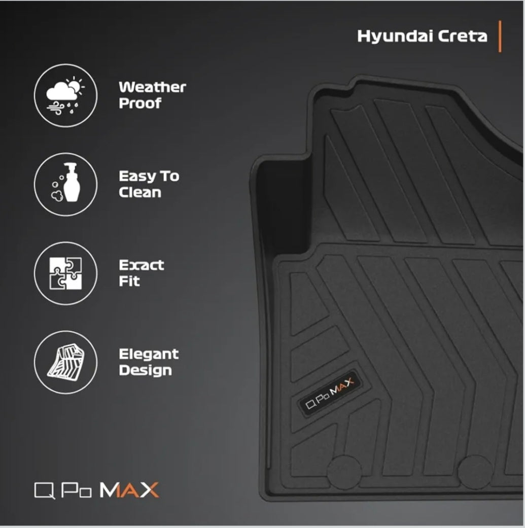 Q Po Max Creta 2015 to 2023 TPE Car Floor Mat |Anti Slip All Weather Mats for Creta (Black)