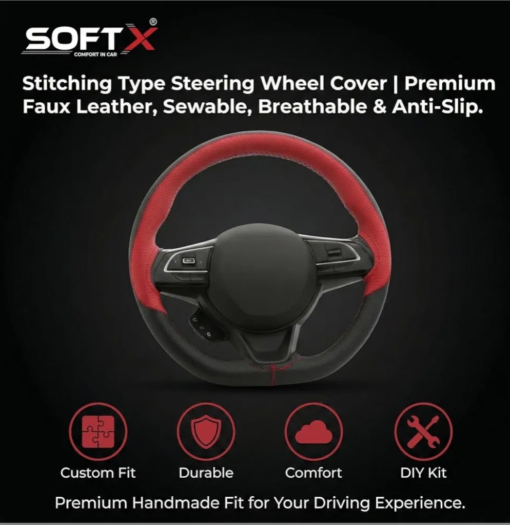 SOFT X Premium Steering Wheel cover (Black+Grey)
