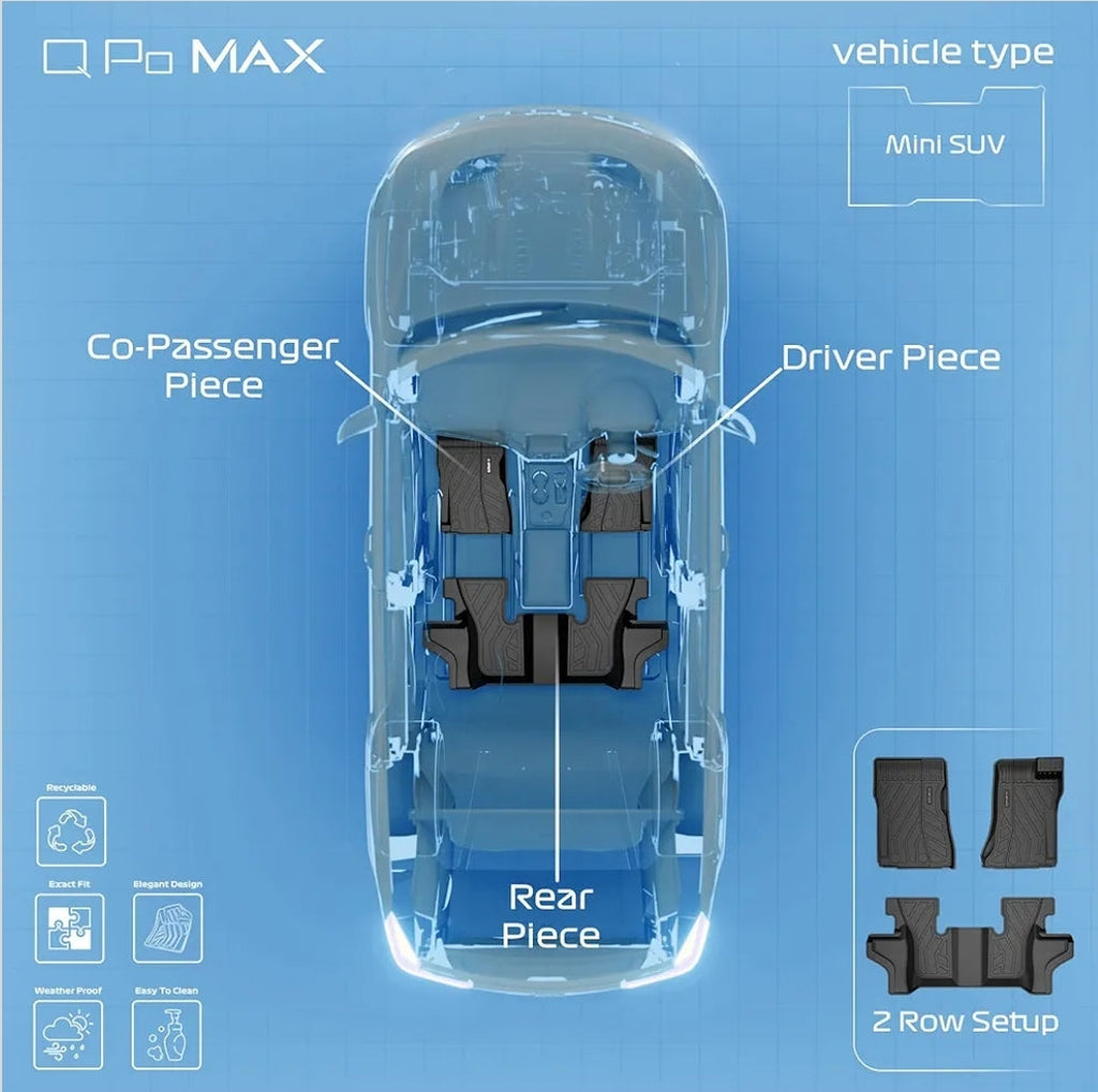 Q Po Venue (MAX) Jun 2022 - Present ECO TPE Car Floor Mat | Anti Slip All Weather Mats for Venue (Black
