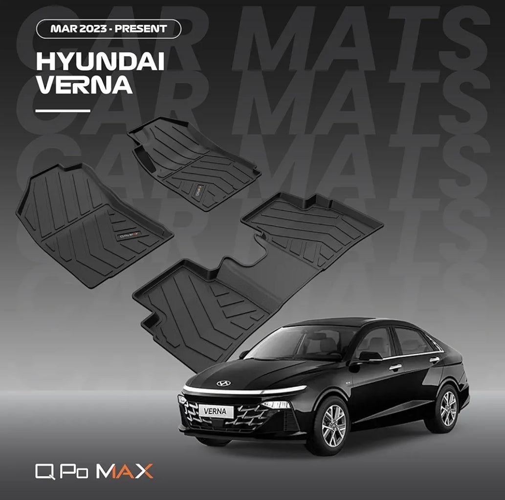 Q Po Verna (MAX) Mar 2023 - Present | ECO TPE Car Floor Mat | Anti Slip All Weather Mats for Verna (Black)
