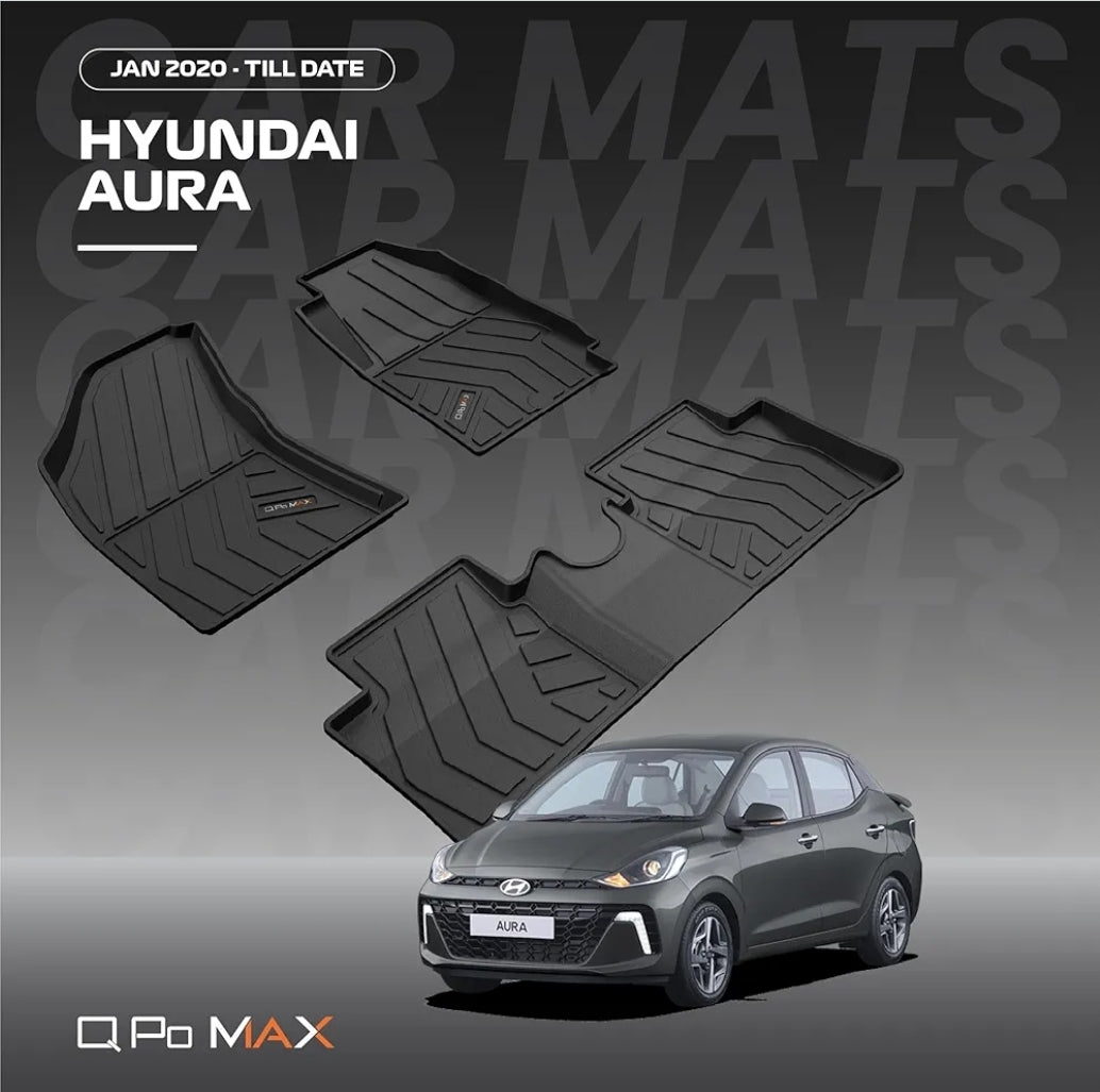 Q Po Aura (Max) Jan 2020 - Present ECO TPE Car Floor Mat | All Weather Mats for Hyundai Aura (Jan 2020 - Present) (Black