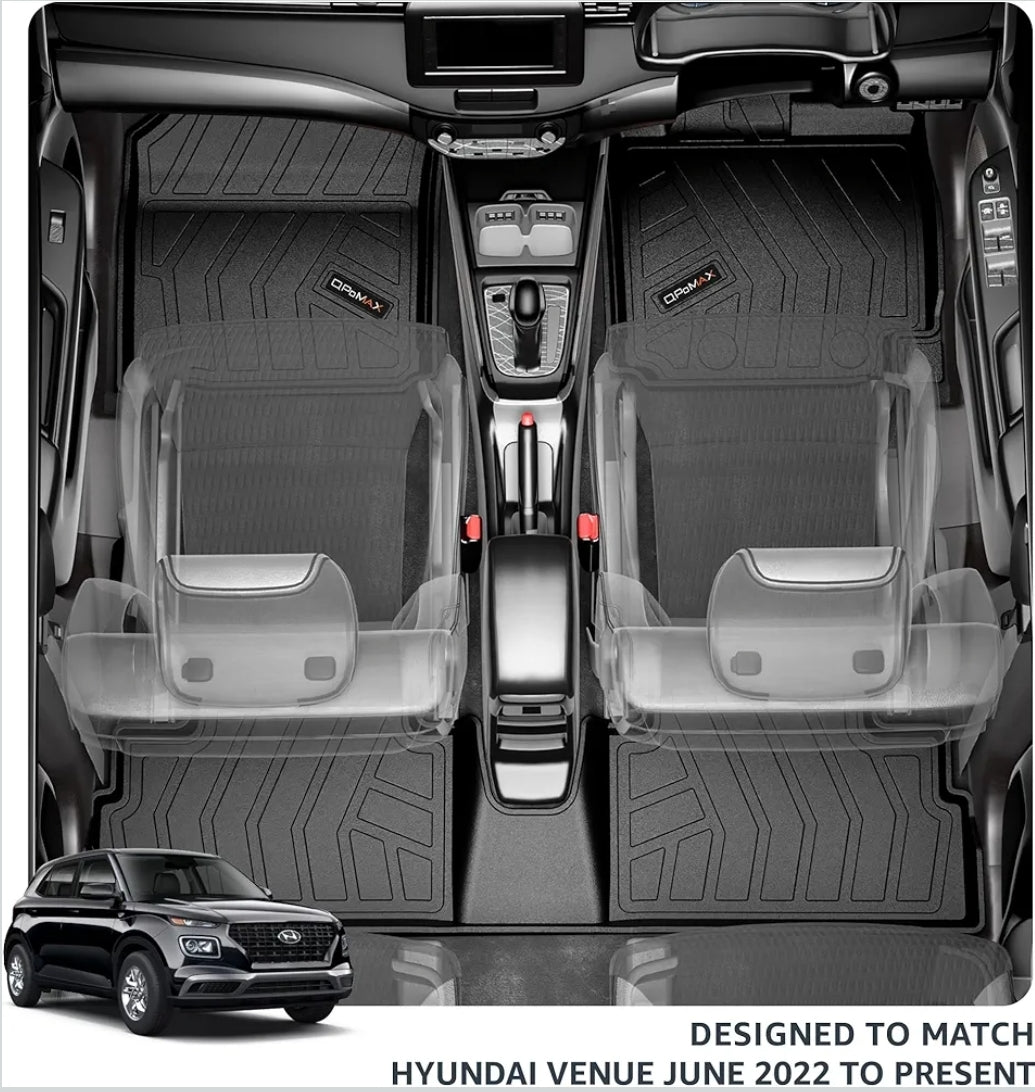 Q Po Venue (MAX) Jun 2022 - Present ECO TPE Car Floor Mat | Anti Slip All Weather Mats for Venue (Black