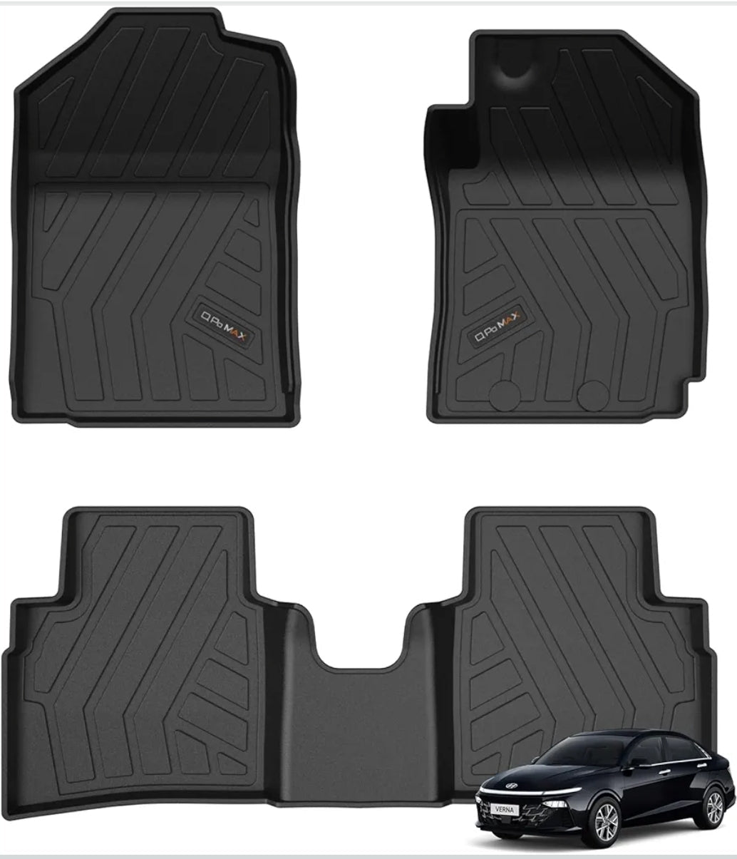Q Po Verna (MAX) Mar 2023 - Present | ECO TPE Car Floor Mat | Anti Slip All Weather Mats for Verna (Black)