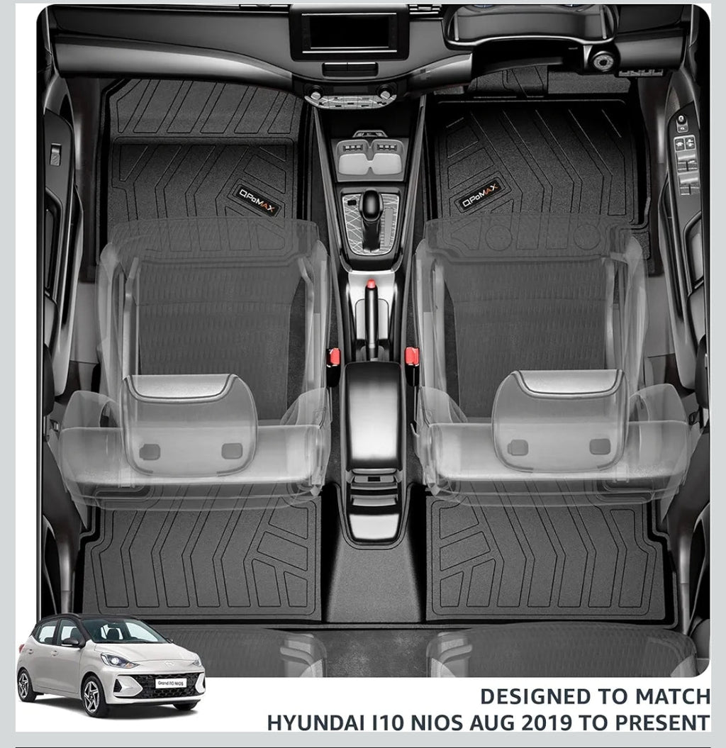 Q Po i10 Nios (Max) Aug 2019 - Present ECO TPE Car Floor Mat | All Weather Mats for i10 (Aug 2019 - Present) (Black)