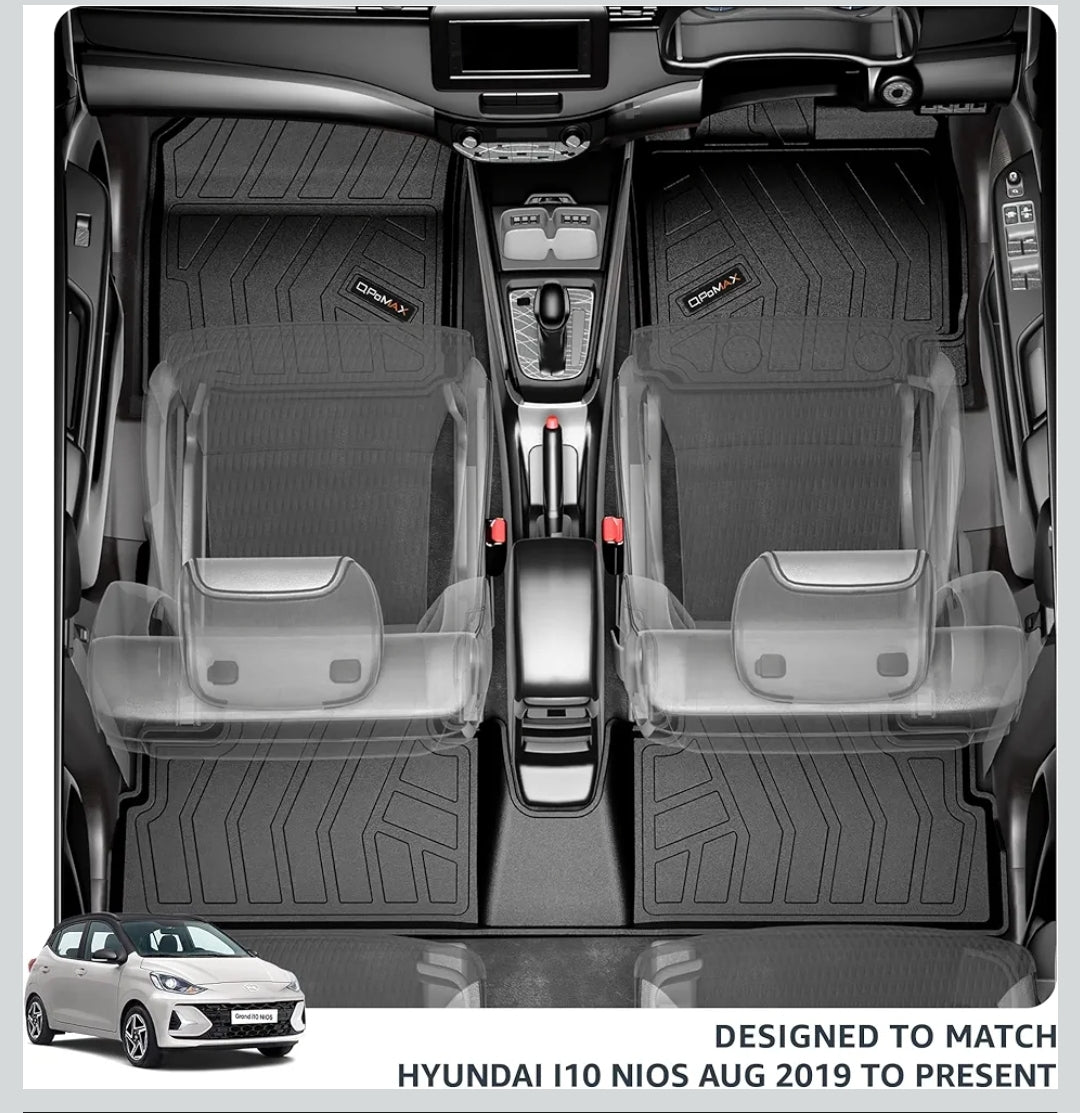 Q Po i10 Nios (Max) Aug 2019 - Present ECO TPE Car Floor Mat | All Weather Mats for i10 (Aug 2019 - Present) (Black)