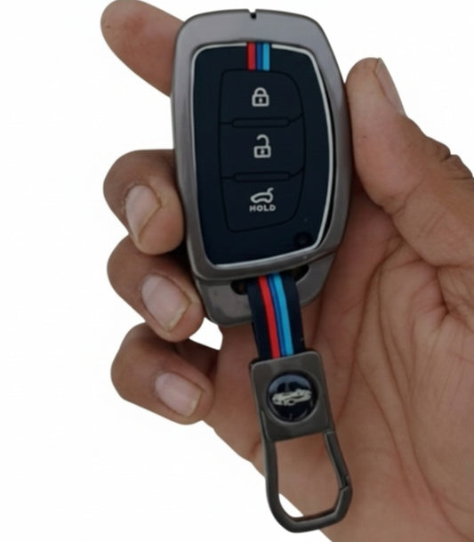 Zinc Alloy Key  Cover Compatible with Grand i10 NIOS, Venue, i20, Aura, Creta, Elantra | 3 Button Smart Key