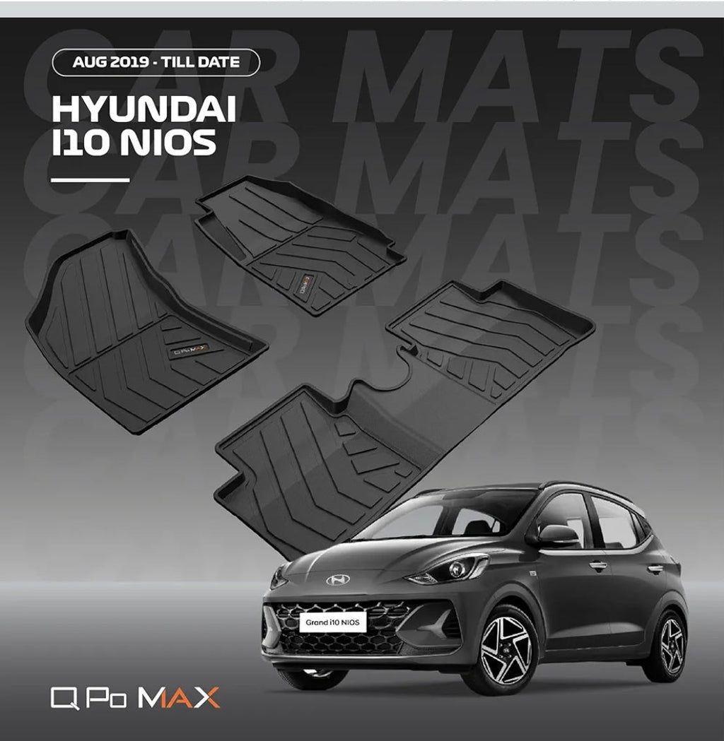 Q Po i10 Nios (Max) Aug 2019 - Present ECO TPE Car Floor Mat | All Weather Mats for i10 (Aug 2019 - Present) (Black)
