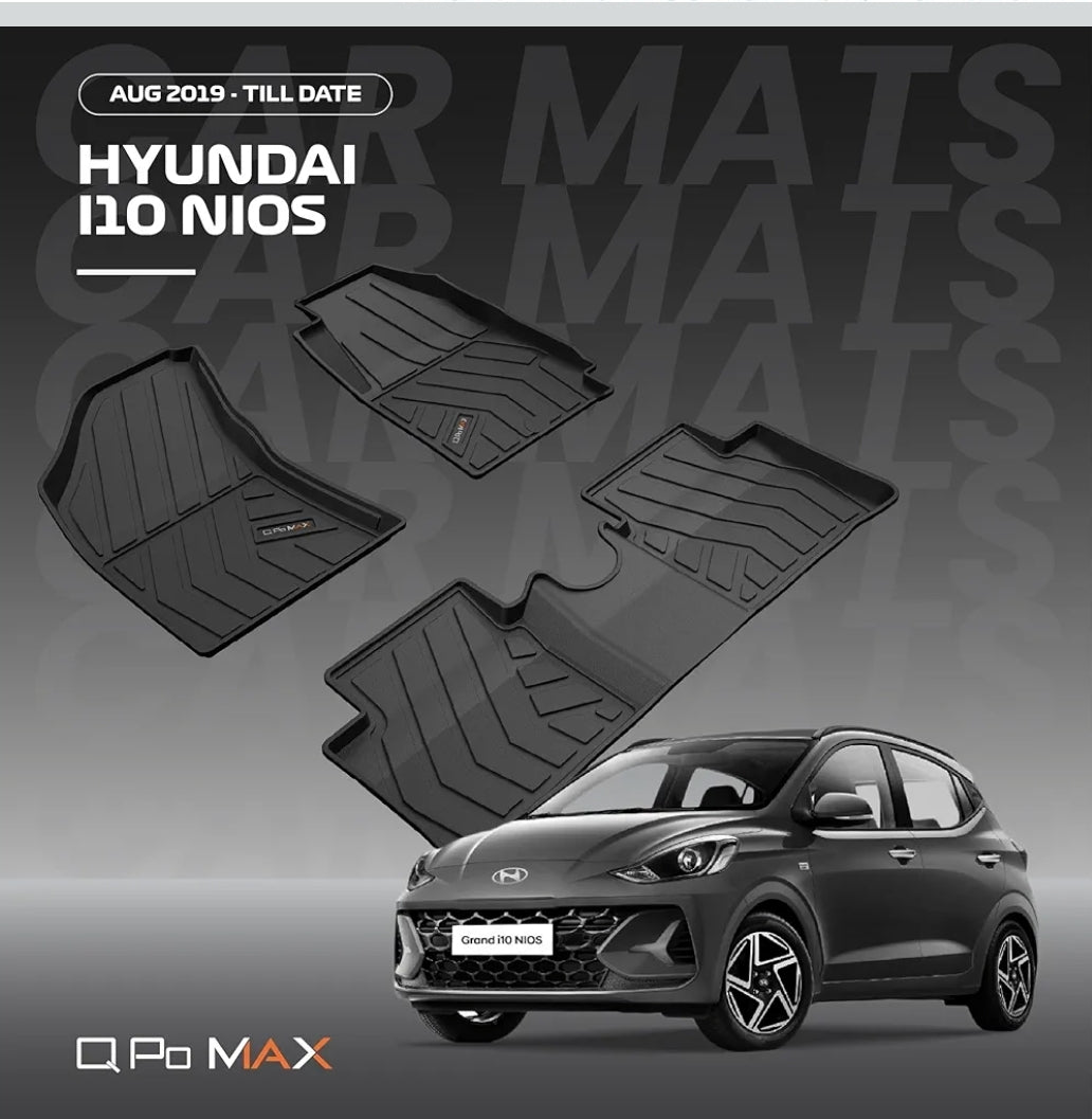 Q Po i10 Nios (Max) Aug 2019 - Present ECO TPE Car Floor Mat | All Weather Mats for i10 (Aug 2019 - Present) (Black)