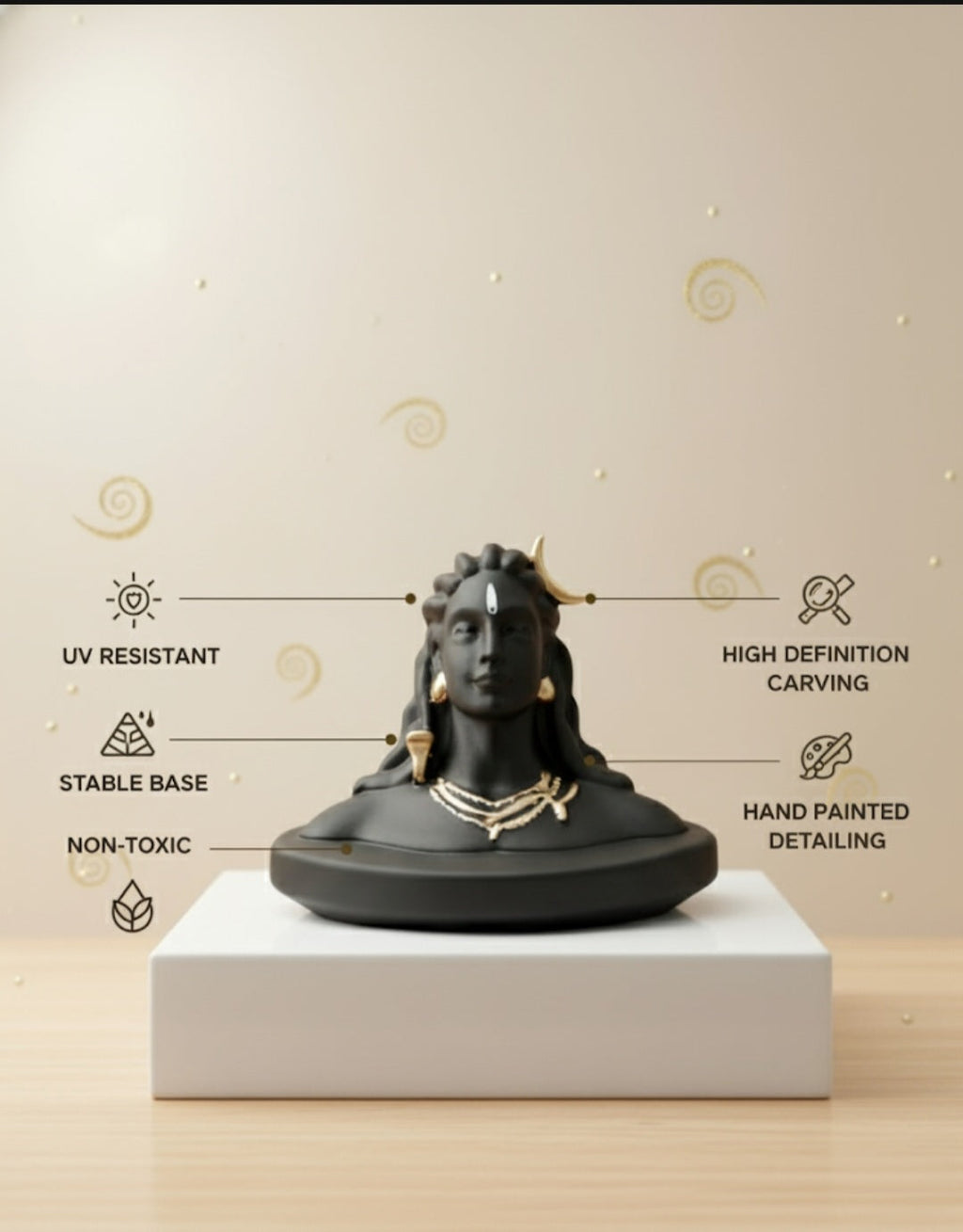 Adiyogi Shiva Idol with Gold Accents (size S)