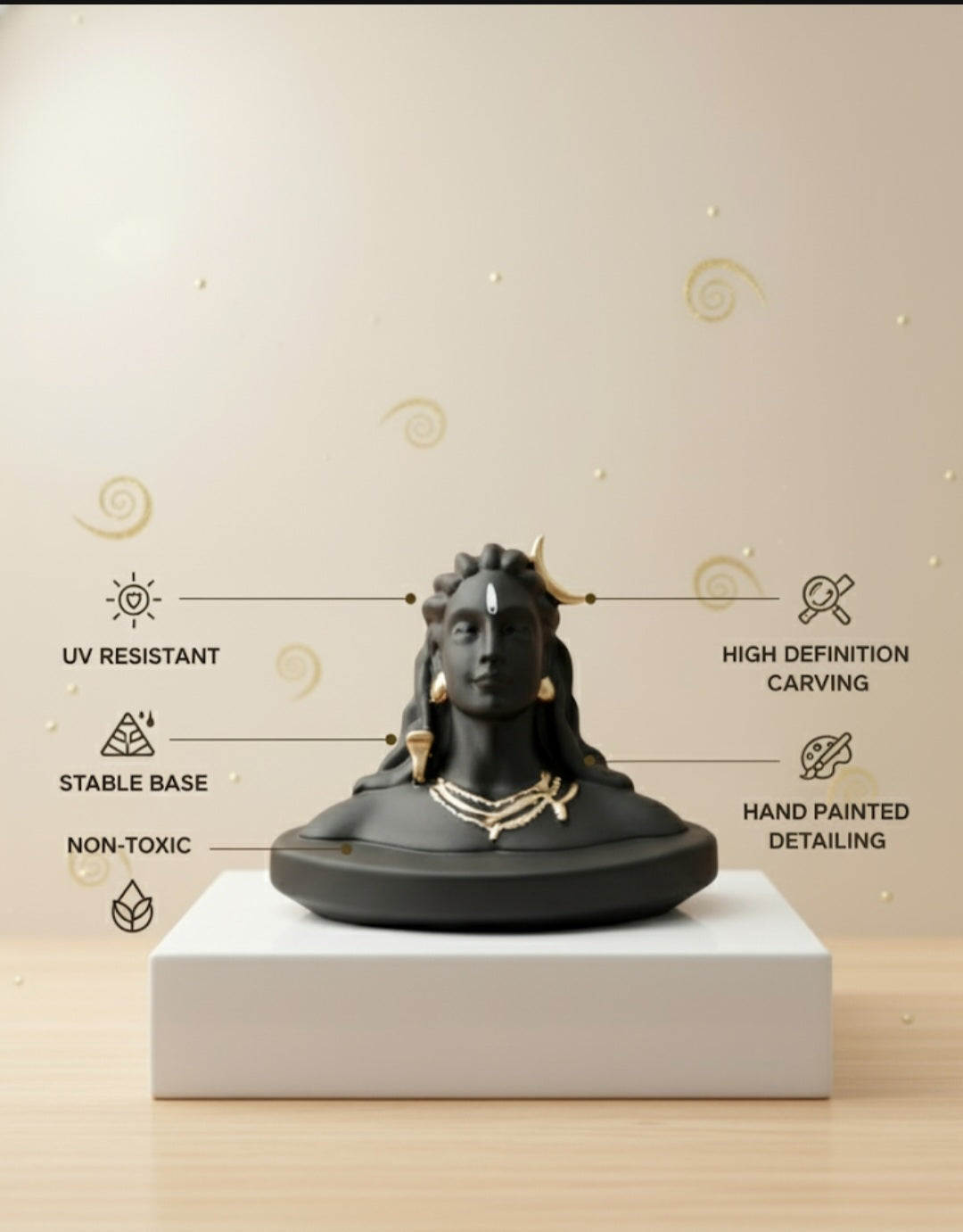 Adiyogi Shiva Idol with Gold Accents (size S)