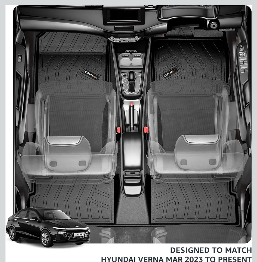 Q Po Verna (MAX) Mar 2023 - Present | ECO TPE Car Floor Mat | Anti Slip All Weather Mats for Verna (Black)