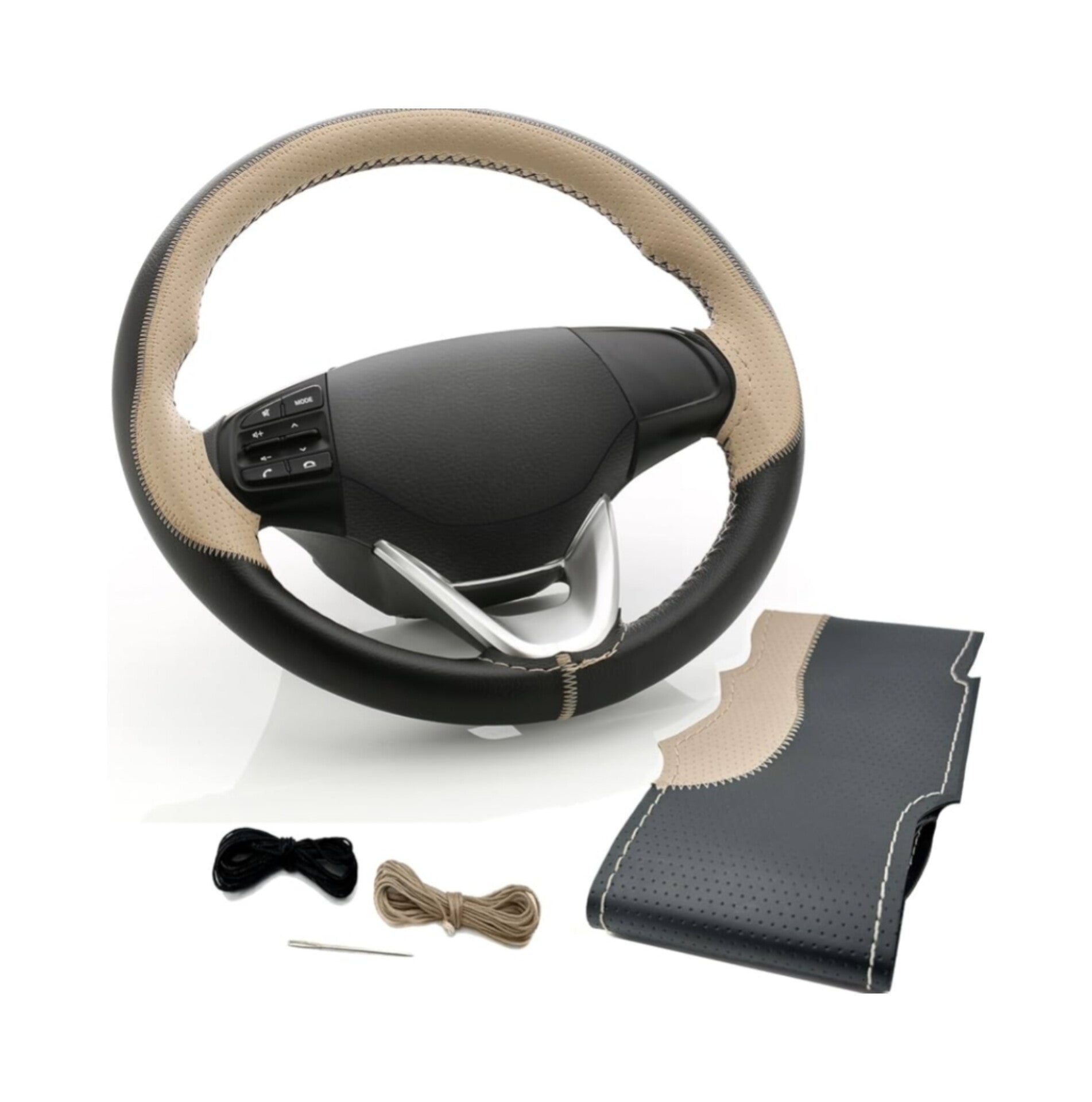 SOFT X Premium Steering Wheel Cover (Black+Cream)
