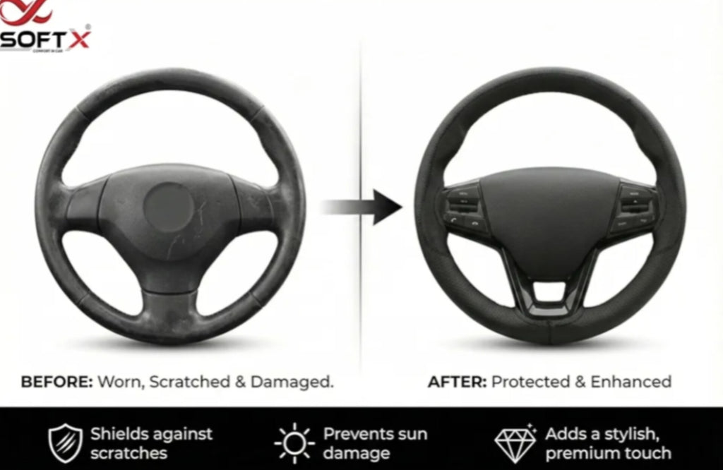 SOFT X Premium Steering Wheel cover (Black+Grey)