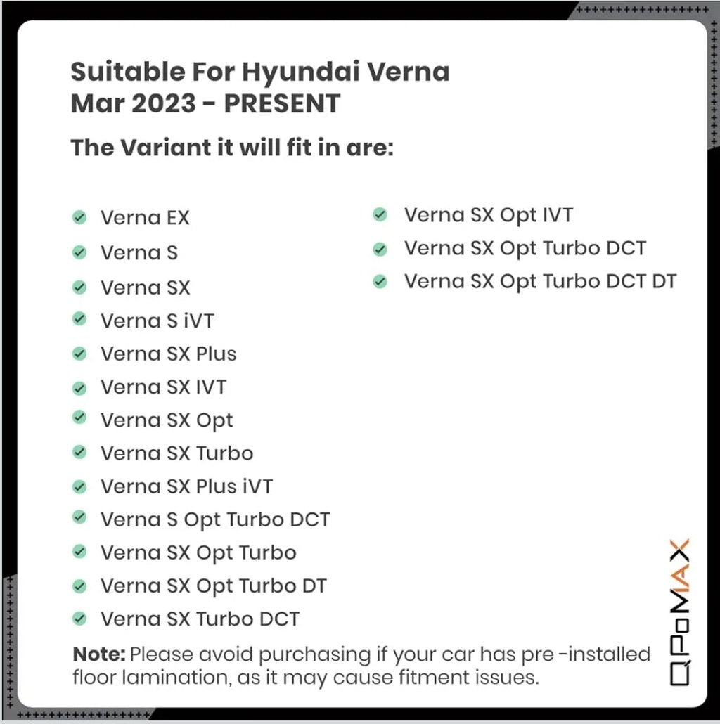 Q Po Verna (MAX) Mar 2023 - Present | ECO TPE Car Floor Mat | Anti Slip All Weather Mats for Verna (Black)