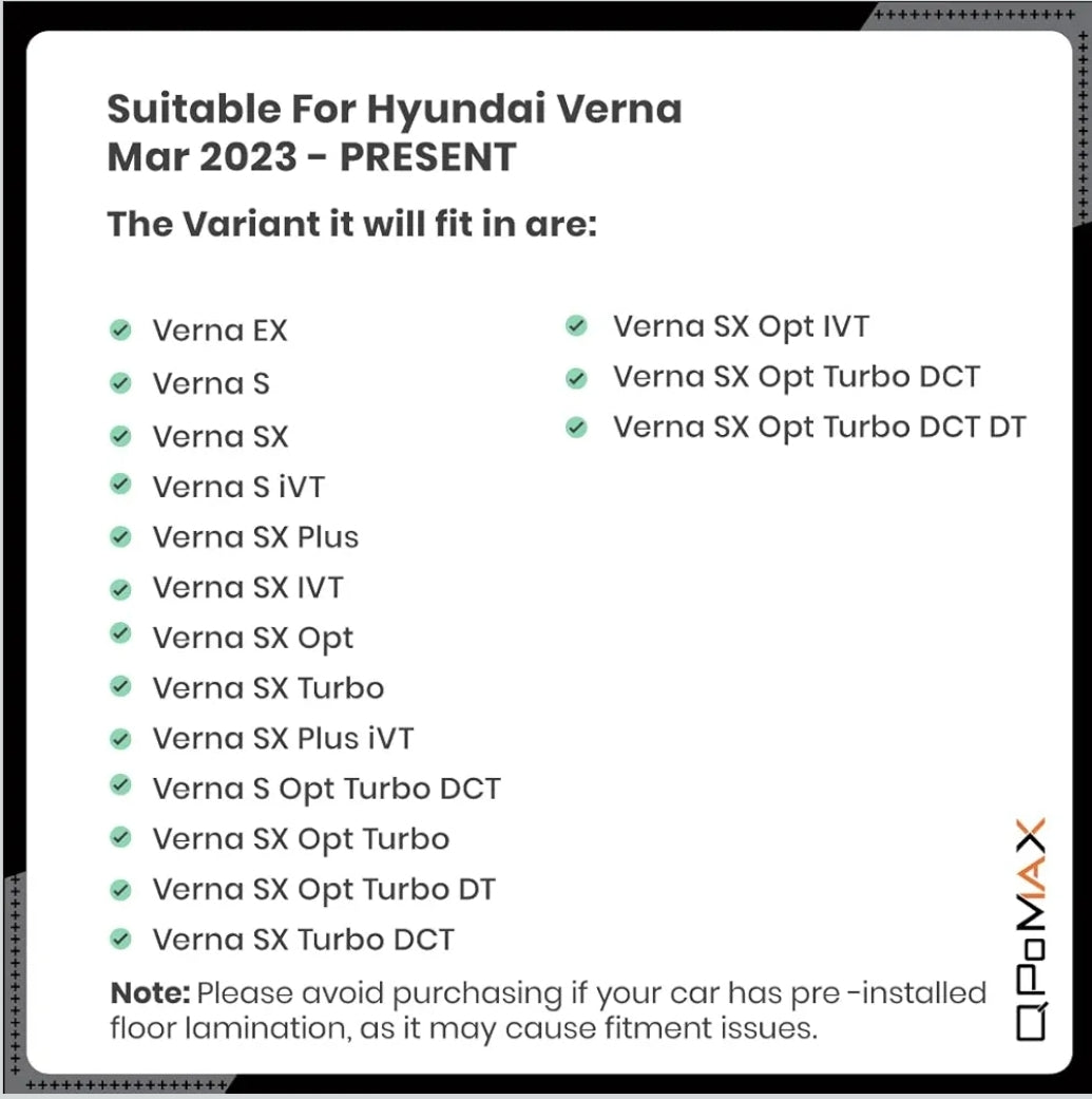 Q Po Verna (MAX) Mar 2023 - Present | ECO TPE Car Floor Mat | Anti Slip All Weather Mats for Verna (Black)